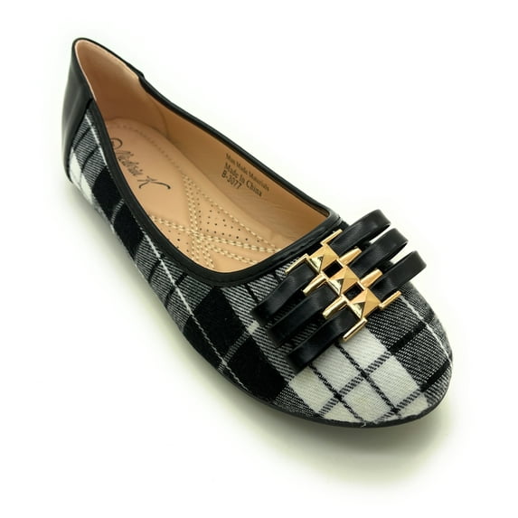 Three Solid Bow Plaid Ballerina Flats