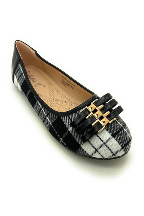 Three Solid Bow Plaid Ballerina Flats