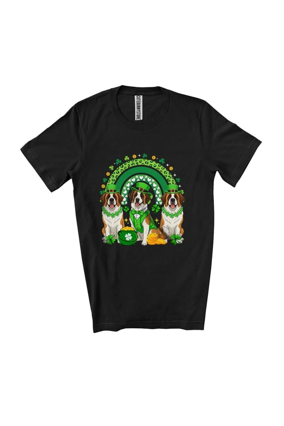 Three St. Bernard Owner Shamrock Rainbow; St. Patrick's Day Lucky Irish Unisex T-Shirt