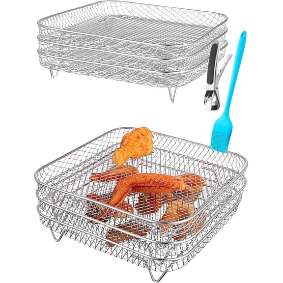 Three Stackable Dehydrator Racks for Ninja, Instant Pot Vortex, , CHEFMAN, Gowise, Ultrean, Gourmia - 304 Stainless Steel Grill Rack Fits 4.2-5.8 QT Air Fryer, Oven Air Fryer Accessories