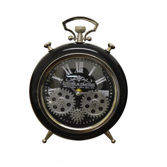 Three Star RT6307 10 x 7 in. Black Table Clock With Moving Gears
