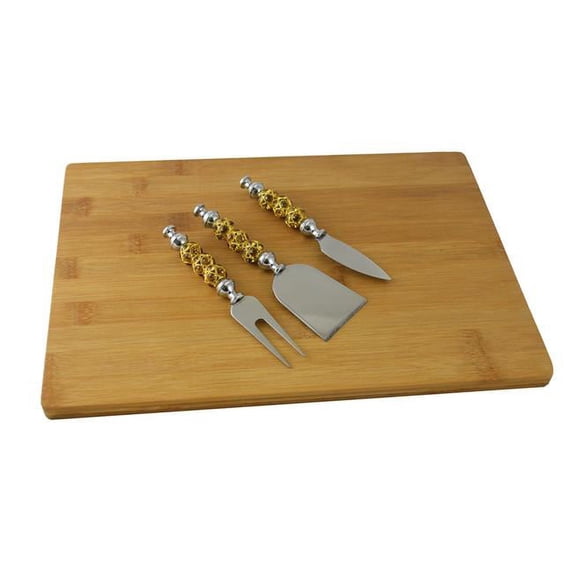 Three Star 13.25 x 9.5 in. Amber & Gold Cheese Board With Utensil Set - 3 Piece