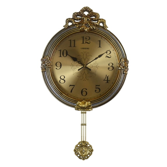 Three Star ZP918 27 x 15 in. Gold & Silver Wall Clock With Pendulum