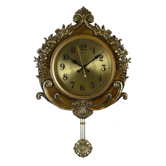 Three Star ZP919 27 x 17 in. Gold Wall Clock With Pendulum