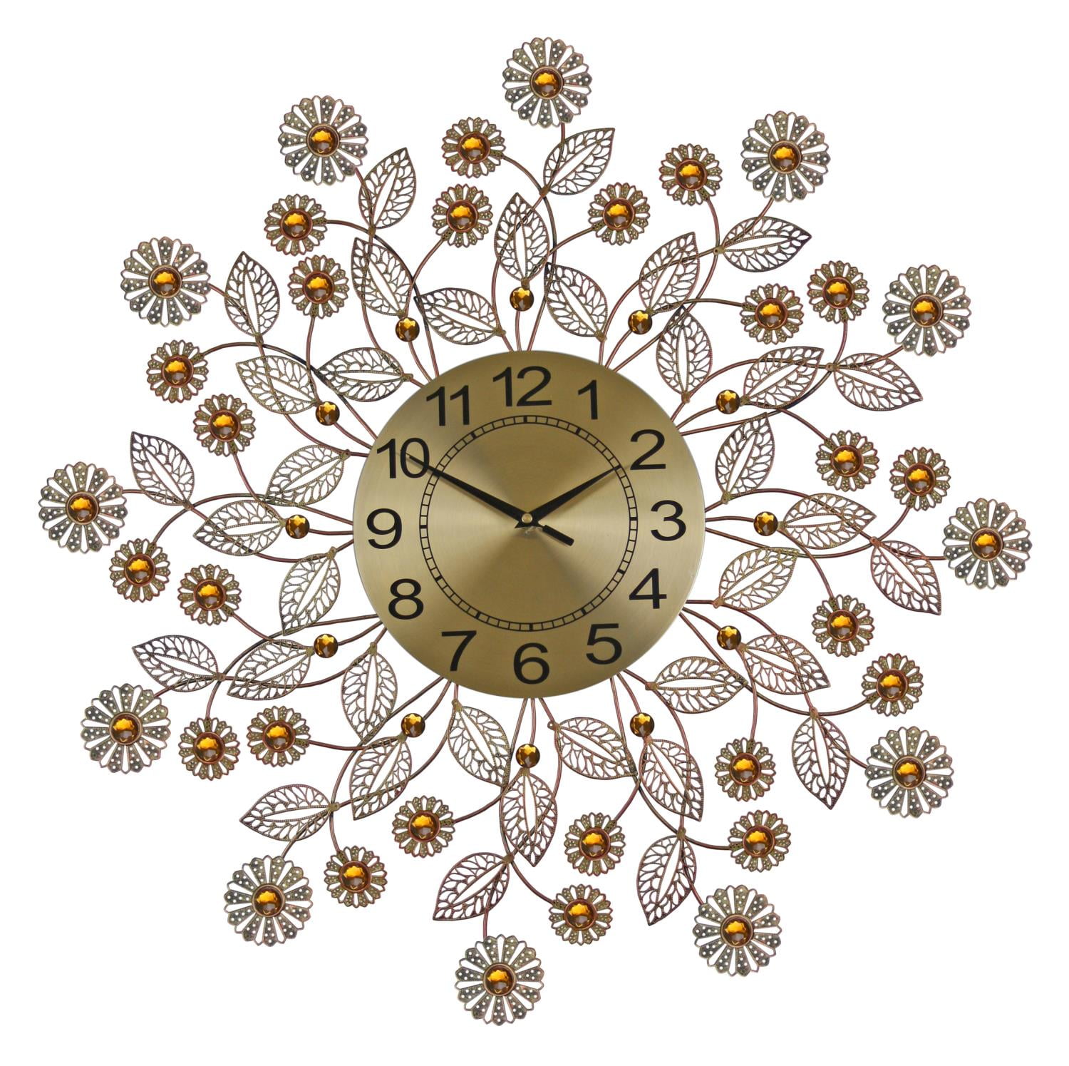 Three Star Import & Export YC700 27 in. Round Wall Clock, Gold Flowers
