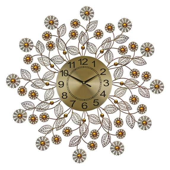 Three Star Import & Export YC700 27 in. Round Wall Clock, Gold Flowers