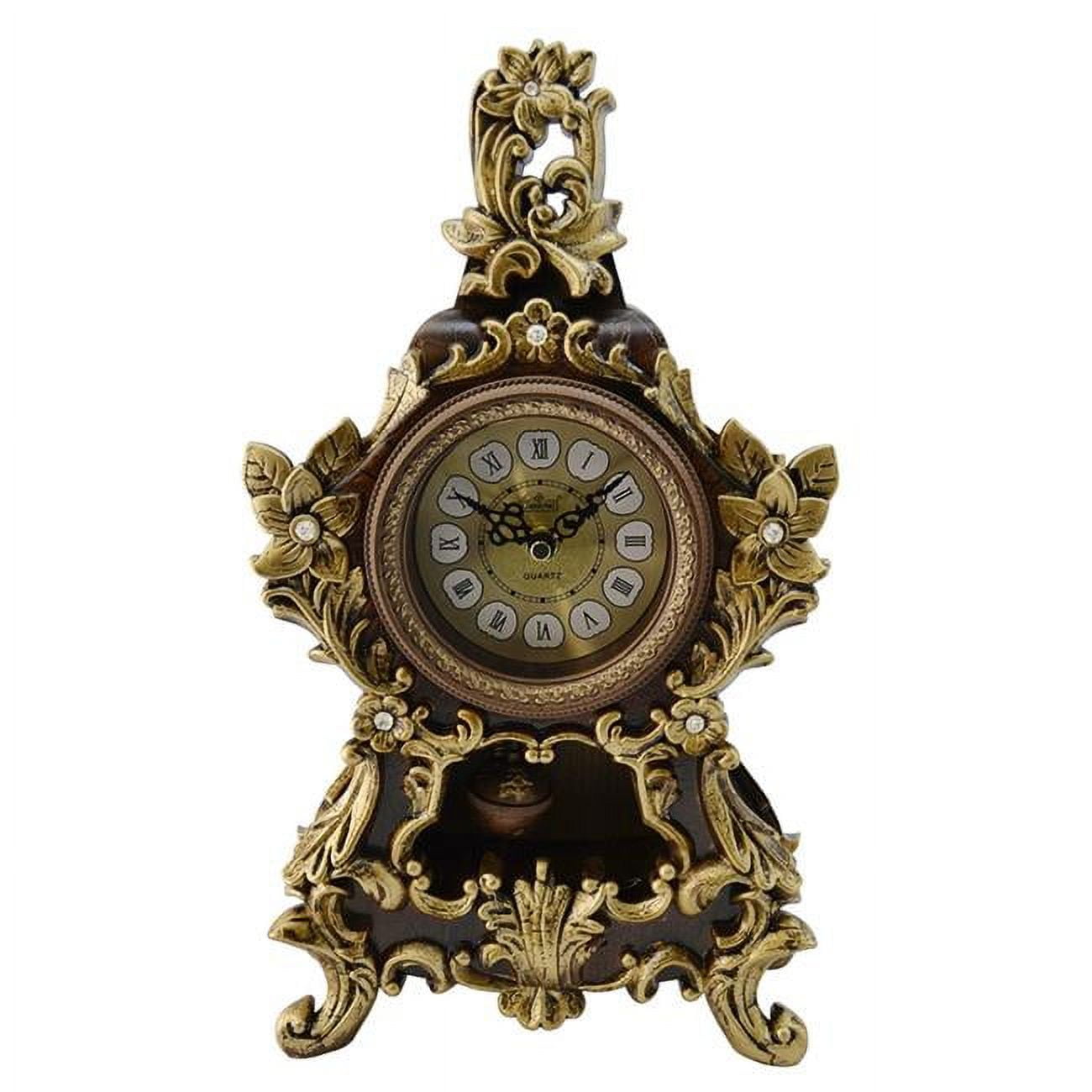 Brown and Gold Quartz Movement Tabletop Clock with Pendulum