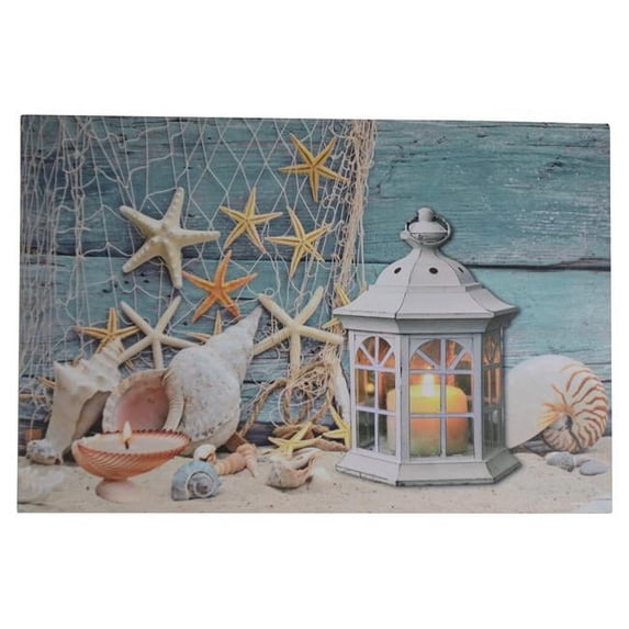 Three Star Import & Export KL701 24 x 16 in. Light Up Star Fish, Sea Shells & Lantern Wall Art