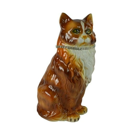 Three Star Import & Export BC220 13 in. Brown & White Cat Capodimonte Figurine