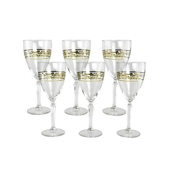 Three Star Import & Export GS1411 8.5 in. Wine Glass with Floral Design Set, 6 Piece
