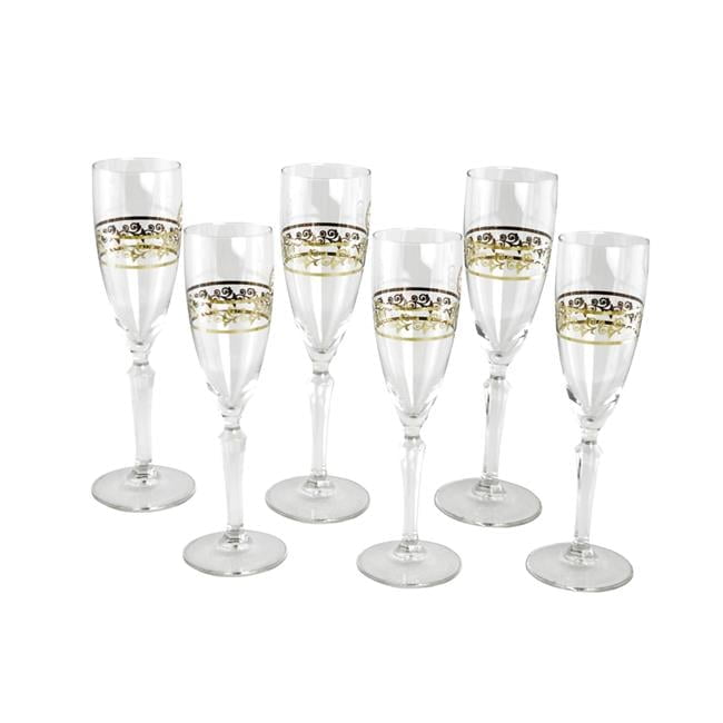 Elegant 9" Clear Crystal Flute Glass Set with Gold Filigree