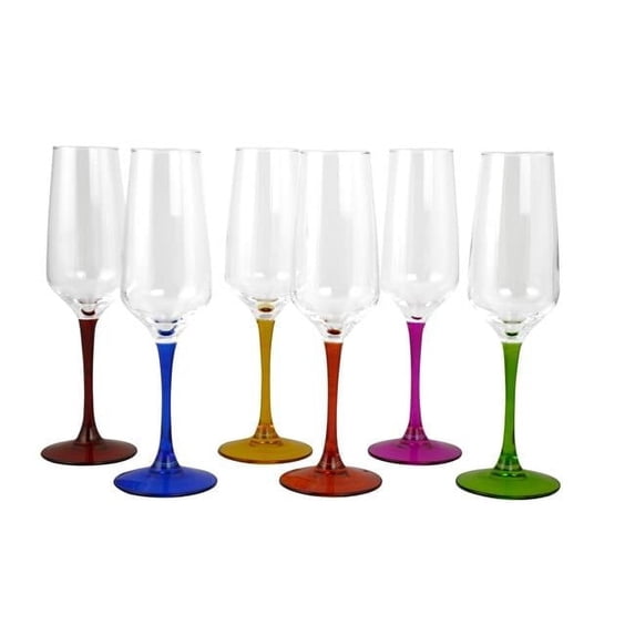 Three Star Import & Export GS7113 8.5 in. Flute Glass with Multicolor Stem Set, 6 Piece
