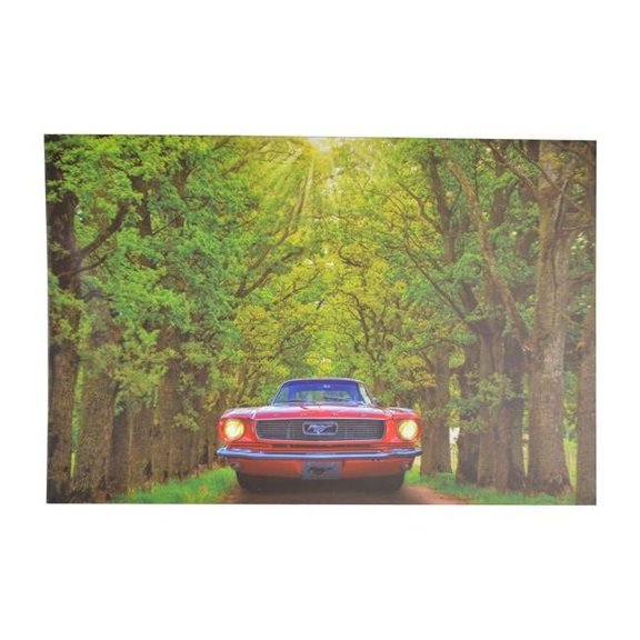 Three Star Import & Export KL716 24 x 16 in. Red Mustang by the Trees Wall Art