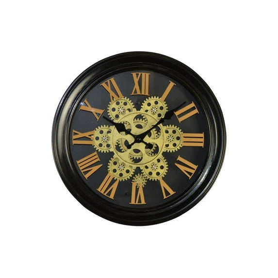 Three Star Import & Export RT6310 13 in. Round Black Wall Clock with Gears