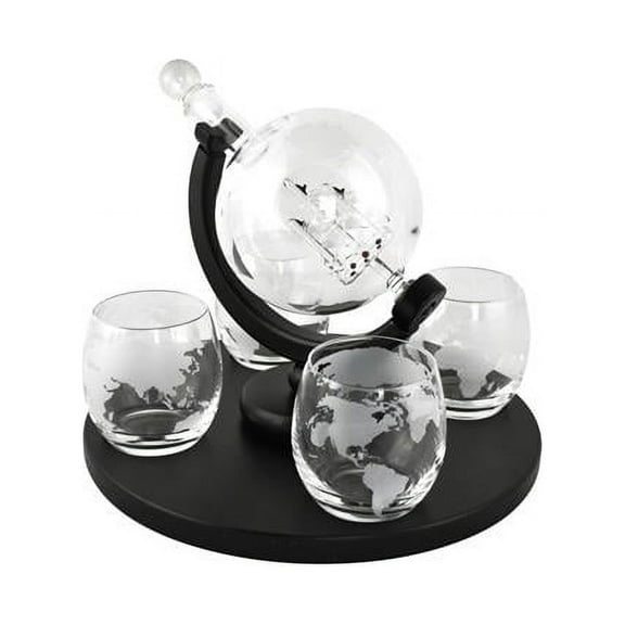 Three Star Import & Export WB200 11 x 9 in. World Liquor Bottle & 4 Glasses