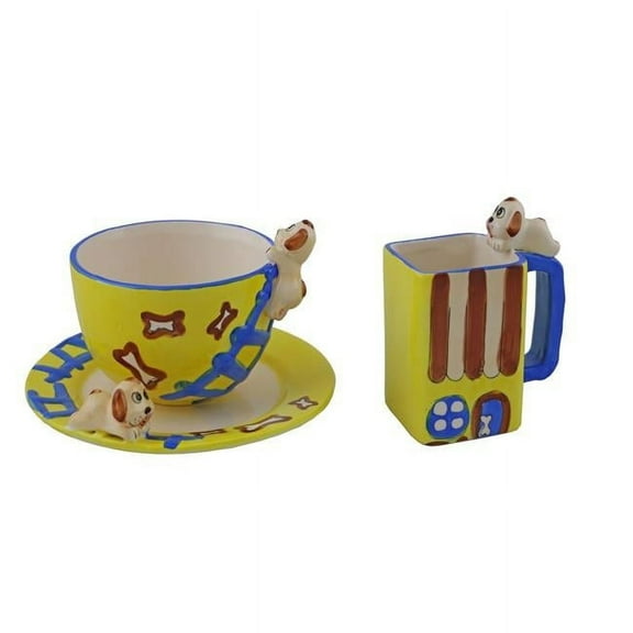 Three Star Import & Export XB560 Yellow Mugs & Plate Set, 3 Piece