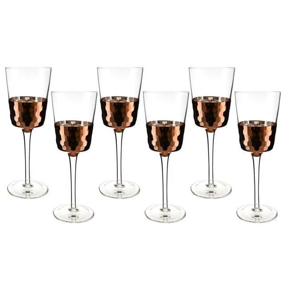 Three Star Import & Export XM6305 9 in. Wine Glass with Copper Fish Scale Design Set, 6 Piece