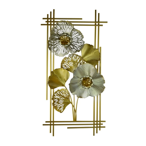 Three Star Import & Export YC1250 16 x 30 in. Floral Wall Plaque in Silver & Gold
