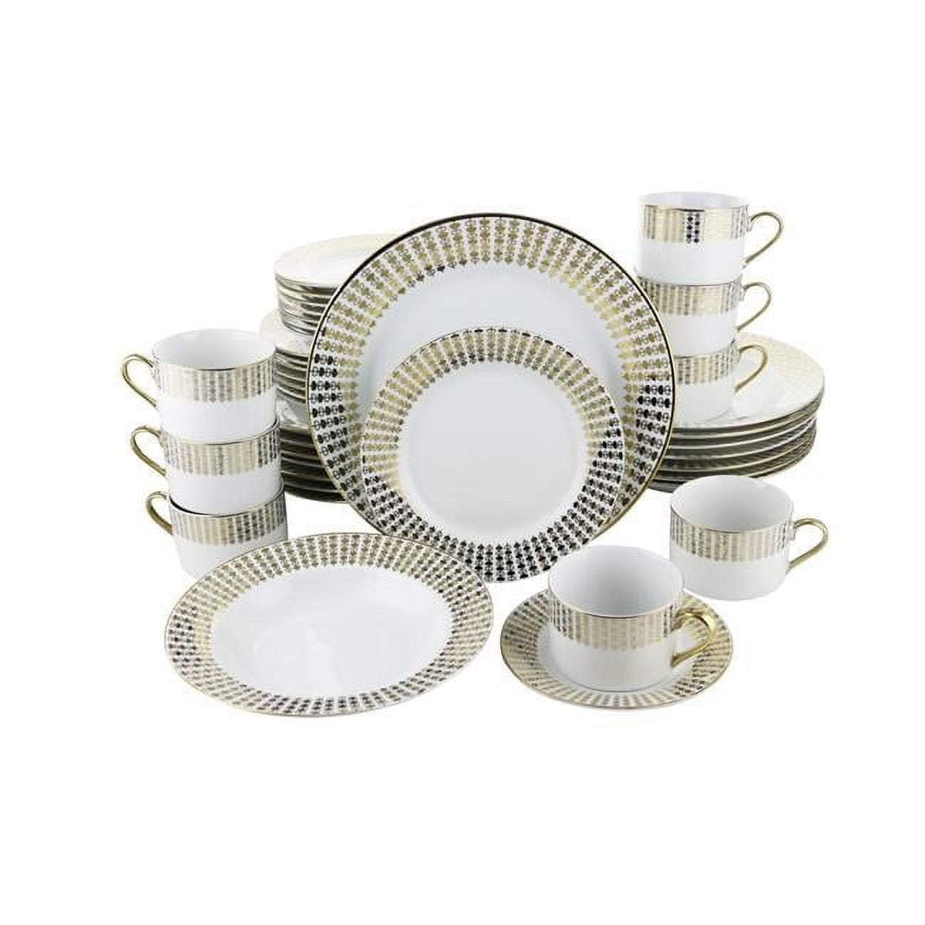 Elegant White Porcelain Dinnerware Set with Gold Hearts - Service for 8