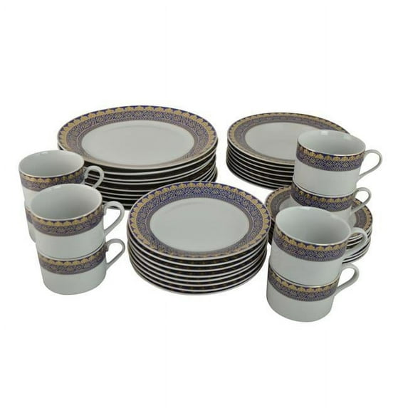 Three Star Import & Export YL7680 Dinnerware Set, Gold & Blue Decoration - 40 Piece