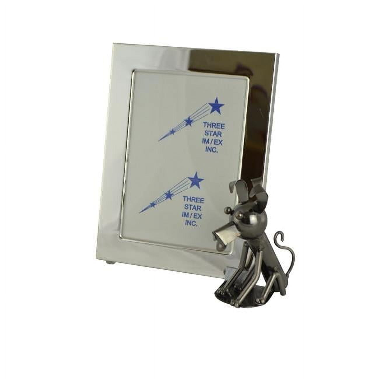 Silver Metal 5x7 Picture Frame with Dog Figurine