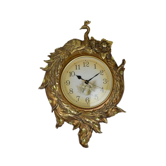 Three Star Poly Resin Gold Peacock Wall Clock ZP923