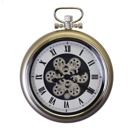 Three Star RT6300 19 x 16 in. Pocket Style Wall Clock With Moving Gears, Champgne