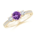 thumbnail image 1 of Three Stone Band Ring 0.50 Ctw Amethyst 925 Silver Yellow Plated Women Wedding Ring Size US- 6.5, 1 of 5