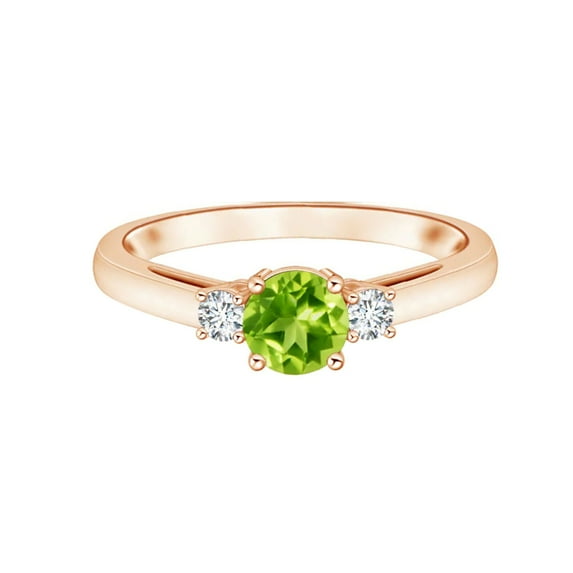 Three Stone 0.55 Ct Peridot Accent 925 Sterling Silver Rose Plated Promise Ring