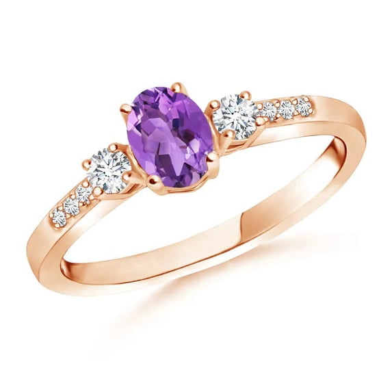 Three Stone 0.60 Ctw Oval Amethyst Gemstone 925 Sterling Silver Rose Plated Women Wedding Ring GIFT FOR HER