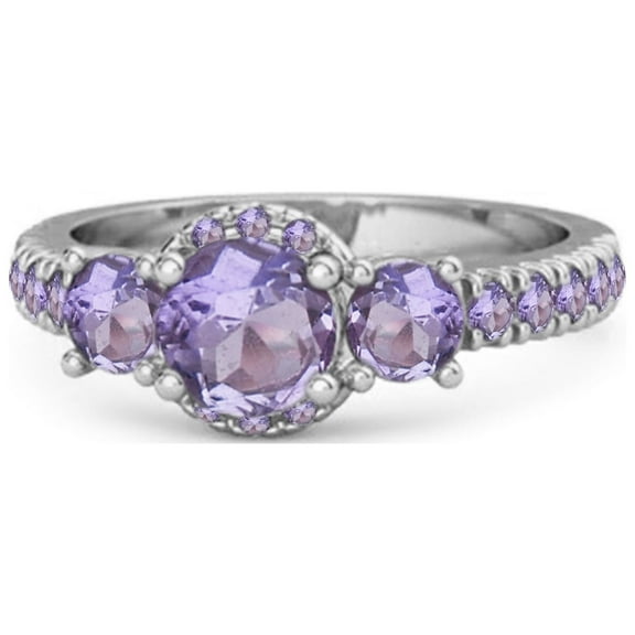 Three Stone 0.92 Cts Amethyst Rare Cut 925 Sterling Silver Accent Women Valentines Day Gifts Ring