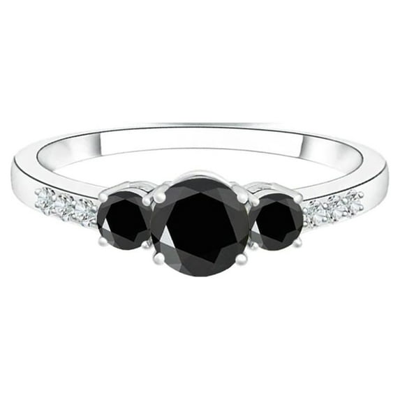 Three Stone 1.10 Ct Black Spinel White Accent 925 Sterling Silver Women Wedding Ring