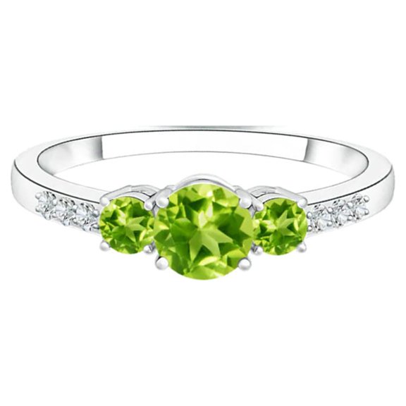 Three Stone 1.10 Ct Peridot Gemstone White Accent 925 Sterling Silver Women Wedding Ring