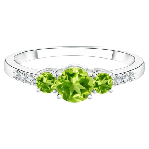 Three Stone Band Ring 1.10 Ct Peridot Gemstone White Accent 925 Sterling Silver Women Wedding Ring Size US- 9