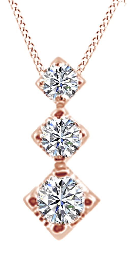 AFFY Three Stone (1/3 Cttw) Round Shape White Diamond Pendant