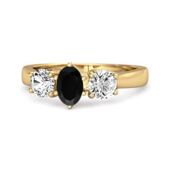Mooneye Three Stone 1.45Ct Black Spinel 925 Sterling Silver Gold Vermeil Engagement Women Ring