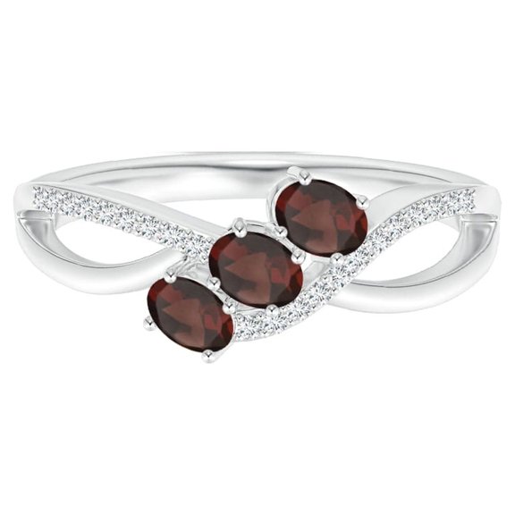 Three Stone 1.75 Ct Garnet Gemstone White Accent 925 Sterling Silver Women Wedding Ring