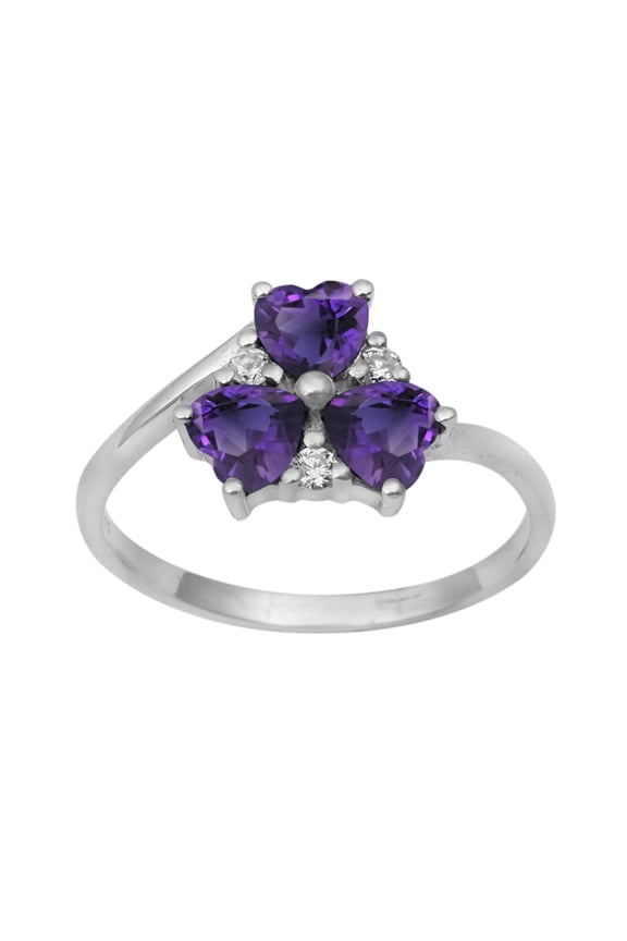 Three Stone 4 MM Purple Amethyst 925 Sterling Silver Valentines Day Gifts Women Heart Ring