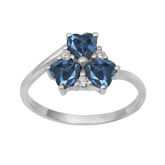 Three Stone 4 mm London Blue Topaz 925 Sterling Silver Women Valentines Day Gifts Heart Ring