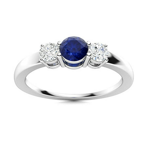 Three Stone 4MM Round Shape Blue Sapphire Minimalist Women Valentines Day Gifts Ring 925 Sterling Silver