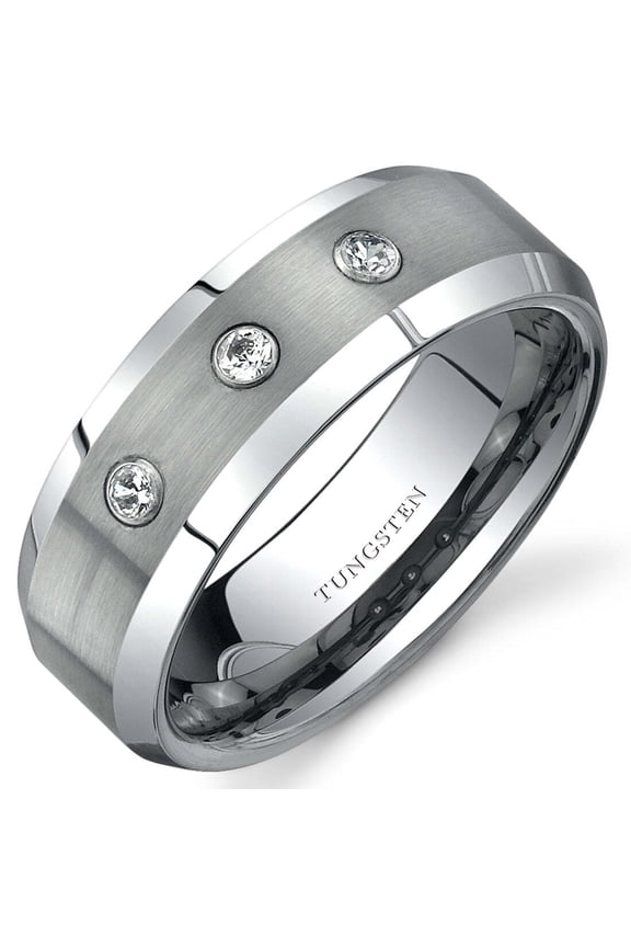 Three Stone 8 mm Mens Tungsten Band Size 8.5