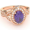 thumbnail image 1 of Three Stone Amethyst Diamond Peekaboo Halo Engagement Ring In 14k Rose Gold, 1 of 6