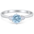 thumbnail image 1 of Three Stone Art Deco Ring Aquamarine Cubic Zirconia White Gold 925 Sterling Silver, Size 6, 1 of 4
