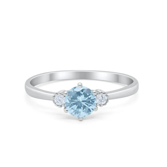 Three Stone Art Deco Ring Created White Opal White Gold 925 Sterling Silver, Size 10