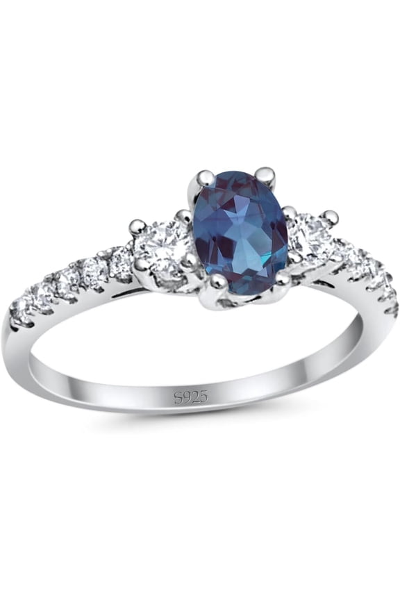 Three Stone Art Deco Ring Oval Lab Alexandrite Vintage Style CZ Trio Ring Wedding Engagement Rings For Women 925 Sterling Silver Birthday Gifts For Her