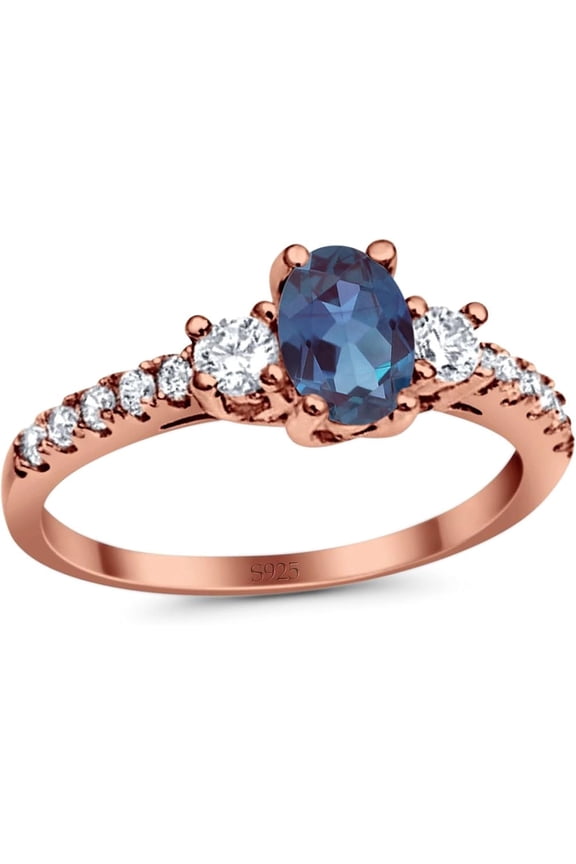 Three Stone Art Deco Ring Oval Lab Alexandrite Vintage Style CZ Trio Ring Wedding Engagement Rings For Women 925 Sterling Silver Rose gold Birthday Gifts For Her
