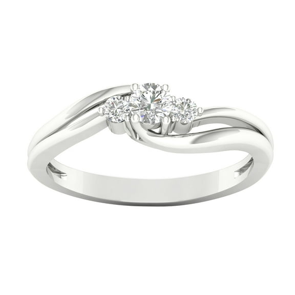 Three Stone Bypass Shank Diamond RIng 1.9 Ct Round Diamond 14K White Gold Over