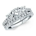 thumbnail image 1 of Three Stone CZ Engagement Ring & Wedding Band 14k White Gold Round CZ Bridal Rings Set CZ Band Size 7.5, 1 of 1
