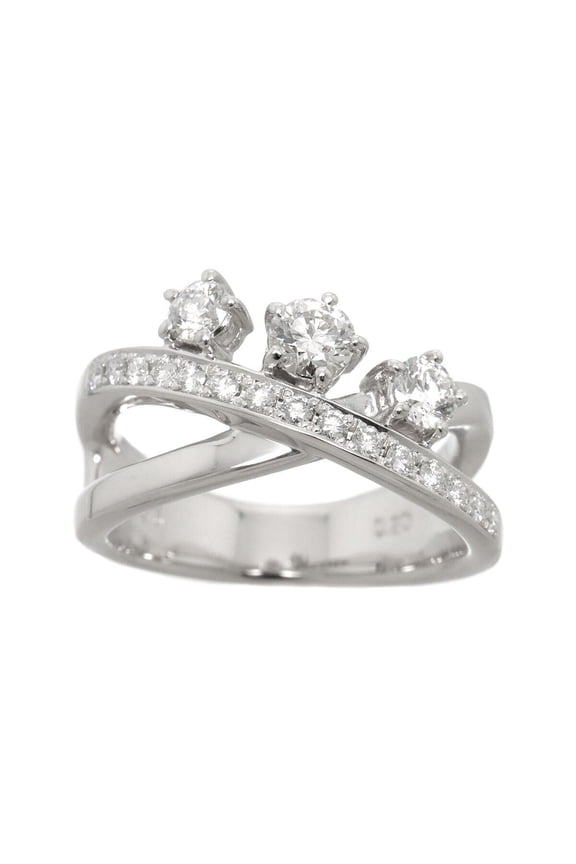 Three Stone Diamond Engagement Ring, Criss Cross Diamond Solitaire With Accents Ring, Women's Crown Diamond Ring, 925 Sterling Silver, 2.2 Ct Simulated Diamond, Gift For Her