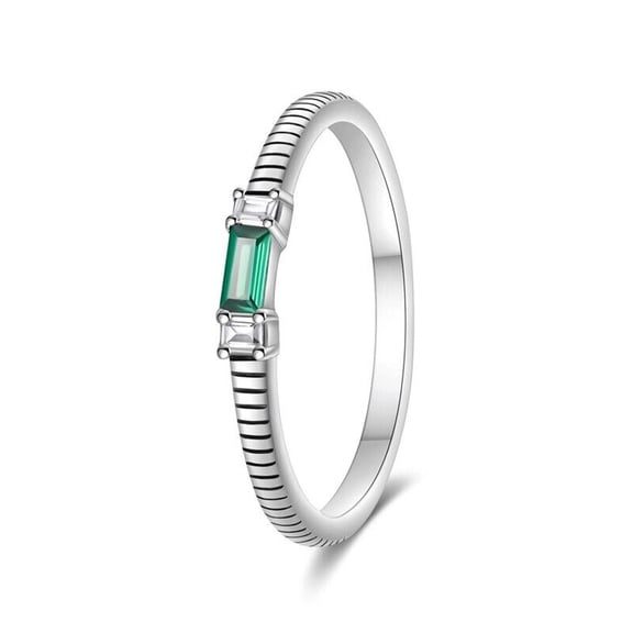 Three Stone Diamond Engagement Ring, Emerald Cut Diamond Ring, East West Green Emerald Ring, Birthstone Diamond Ring, 925 Sterling Silver, 1.5 Ct Simulated Emerald and Diamond, Gemstone Ring